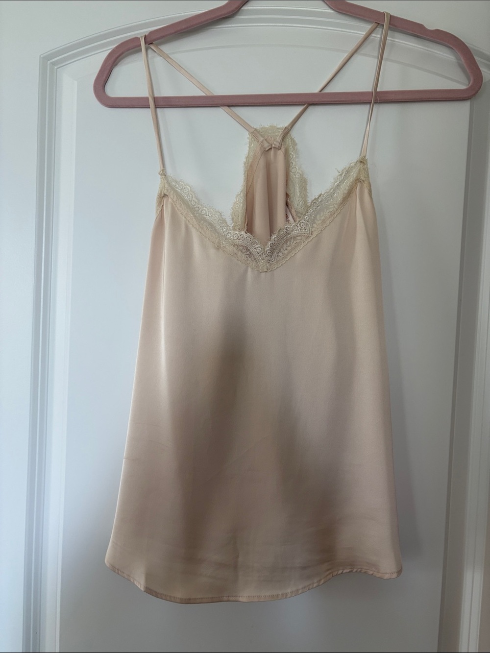 Skies Are Blue Lace-Trim Satin Chemise in Nude Blush